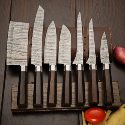 Custom Hand Forged 7 Pieces Kitchen Knives Set With Rolling Bag MK3312