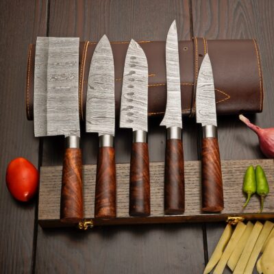 Custom Hand Forged 5 Pieces Kitchen Knives Set With Rolling Bag MK0052