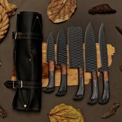 Titan Edge: 5-Piece Carbon Steel Knife Set with Multi-Colored Handle & Free Leather Bag