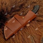 11" Damascus Steel Tracker Hunting Knife With Leather Sheath