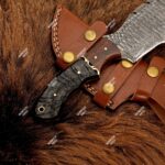 11" Damascus Steel Tracker Hunting Knife With Leather Sheath