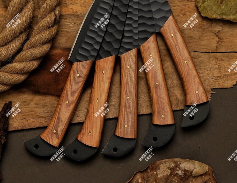 5 Pieces Handmade Chef Set, Carbon Steel Kitchen Chef Set With Leather bag MkC40