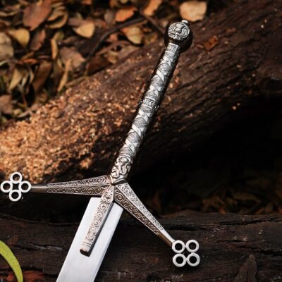 Handmade Scottish Claymore Sword, Black Medieval Sword with Leather Sheath, J2 Steel Highland Claymore