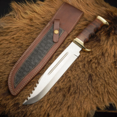 Timber Sentinel: Bowie Knife – Handmade J2 Steel Fixed Blade – Composite Wood Handle