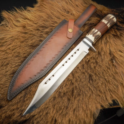 Frontier Reaper: Bowie Knife – Handmade D2 Steel Hunting Fixed Blade – Stag Antler & Wood Handle